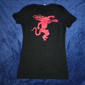 Fireball Black Graphic T-Shirt with Red and White Text Womens Medium